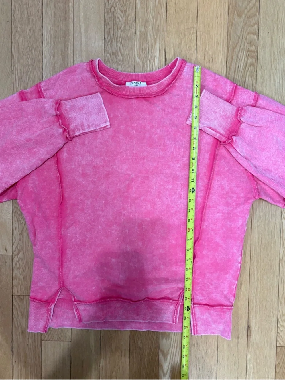 Zenana Acid Wash Exposed Seam Sweatshirt S/M - Picture 6 of 8